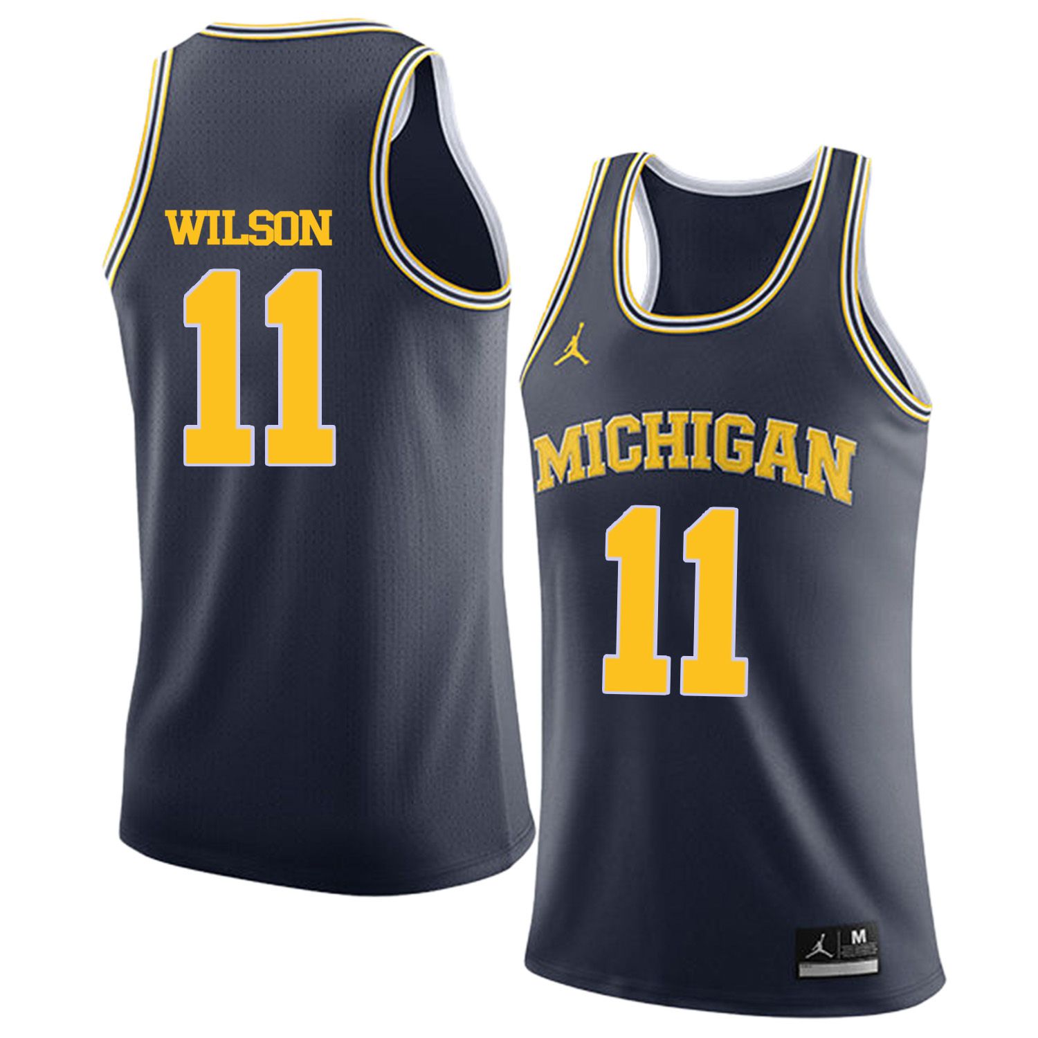 Men Jordan University of Michigan Basketball Navy #11 Wilson Customized NCAA Jerseys->customized ncaa jersey->Custom Jersey